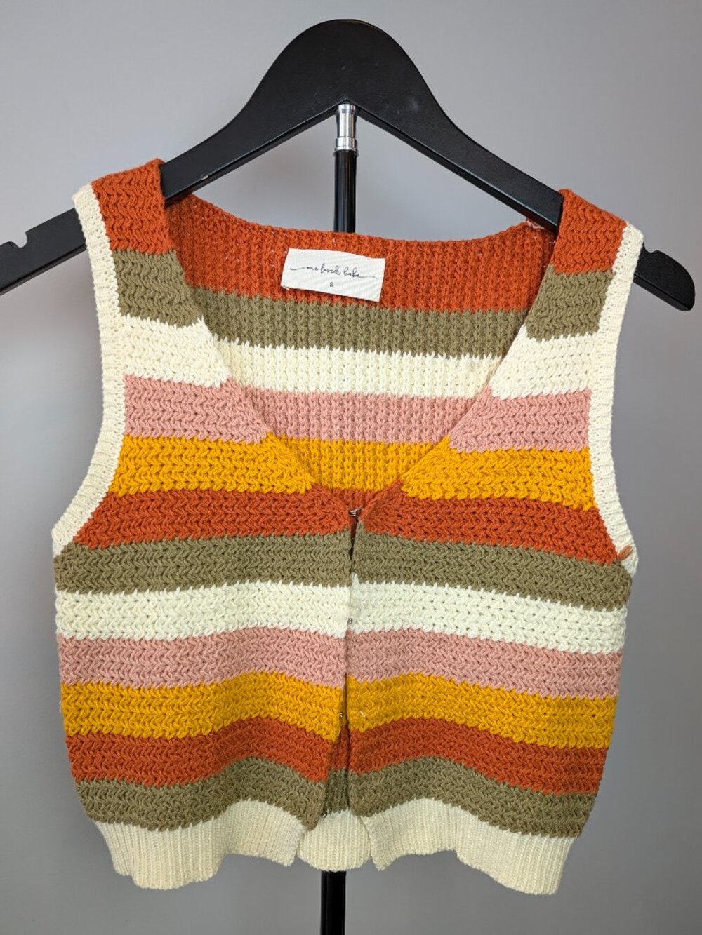 One Loved Babe Women's Size S Orange Crocheted Cropped Vest Hipster